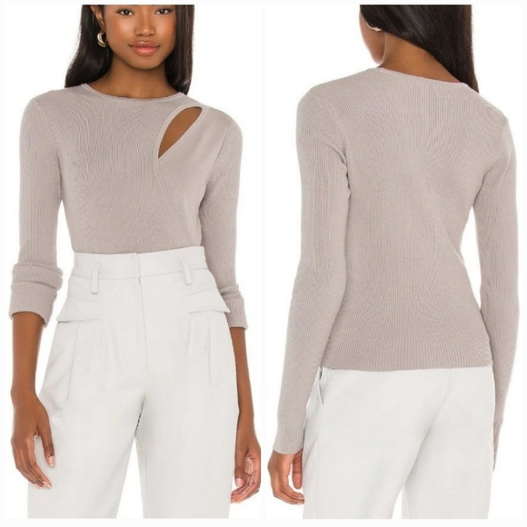 Revolve, 525 America Gray Layered Cut Out Ribbed Wrap Sweater Top, Size Large - Picture 1 of 11